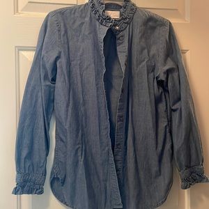 J Crew Ruffle Chambray Button Down